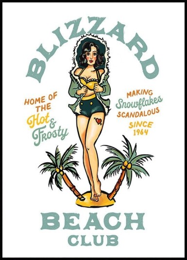 Blizzard Beach Club Bar Sexy Vintage Pinup Girl Art Plakat Plakat / 70x100cm