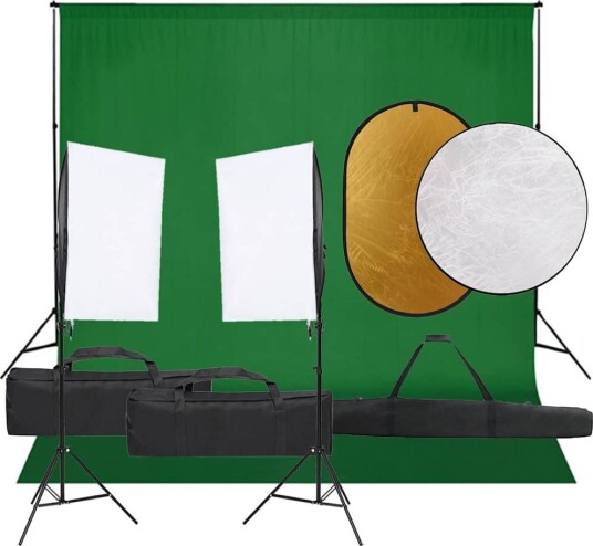 vidaXL Fotostudiosett med lyssett, bakgrunn og reflektor