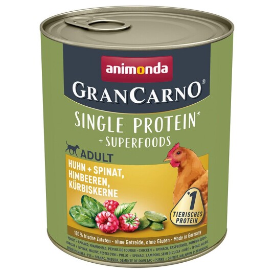 Animonda GranCarno Adult Superfoods 6 x 800 g - Kylling + Spinat, Bringebær, Gresskarkjerner Animonda GranCarno Adult Superfoods 6 x 800 g - Kylling + Spinat, Bringebær, Gresskarkjerner