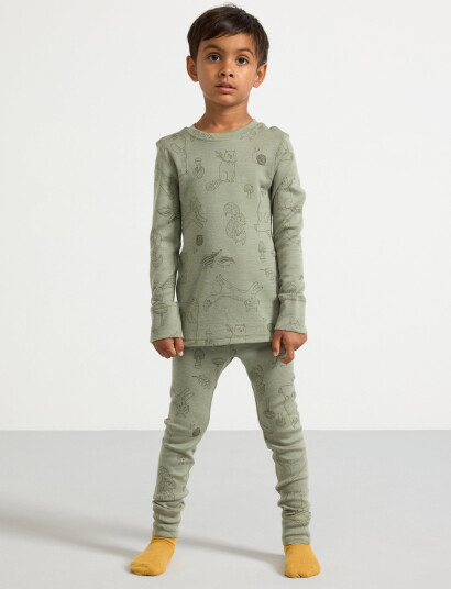 Lindex Longjohns Merino Wool Aop Green 122/128