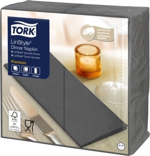 Middagsserviet Tork Linstyle 1/8 Fold 40X39cm Antracit   12 Stk.