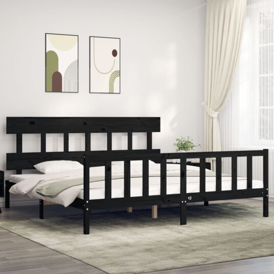 vidaXL Sengeramme med hodegavl svart 200x200 cm heltre