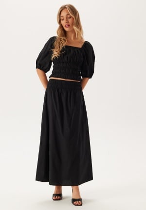 BUBBLEROOM Smock Waist Maxi Skirt Black S