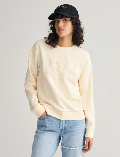 GANT Reg Tonal Shield C-Neck Sweat - Cream - XL