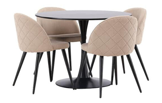 Spisegruppe Venture Home Glade Ø 100 cm med 4 Velvet Stoler