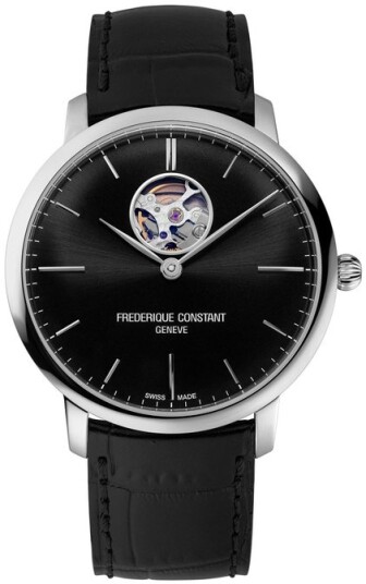 Frederique Constant Herreklokke FC 312B4S6 Slimline Sort/Lær Ø40 mm
