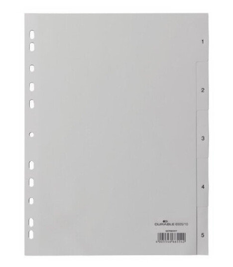 Durable 650510 Numerisk Faneindeks Polypropylen (Pp) Grå Portrett A4 230 Mm