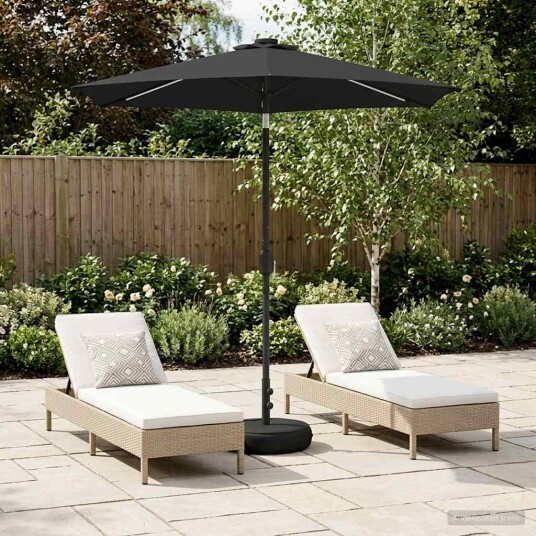 vidaXL Hageparasol med LED lamper og fot 2,3 x 2,3 m Polyester