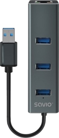 Savio Ak-57 Usb-A 3 X Usb-A Hub Med Rj-45 Gigabit Ethernet-Adapter 5000 Mbit/S Grå