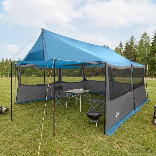 telt Familietelt Blå 450 x 400 x 265 cm Polyester og stål telt Familietelt Blå 450 x 400 x 265 cm Polyester og stål