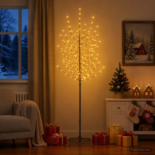 vidaXL LED juletre Svart 210 cm Stål 180 LED-lys