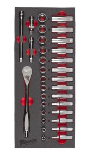 Milwaukee 32-delt 3/8" Pipenøkkelsett med Skrallehode og Forlengere