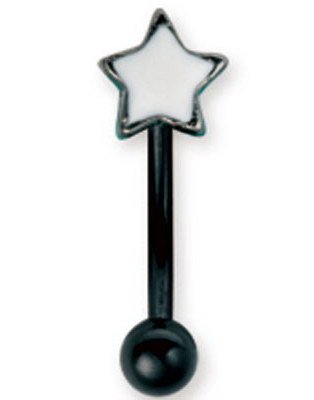 Svart Øyenbrynspiercing med Hvit Stjerne 1.2 x 8 mm