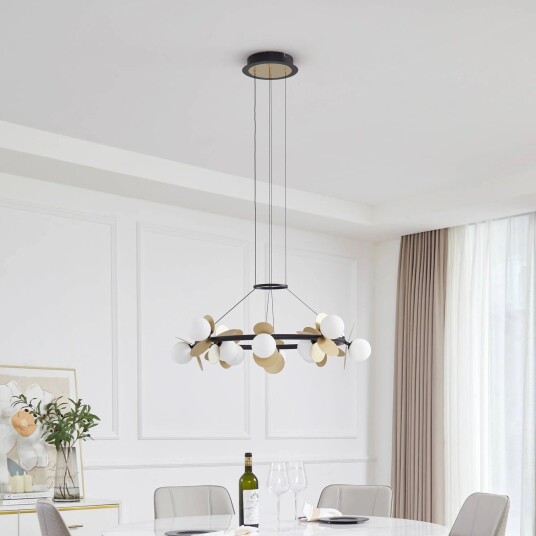 Lucande Pallo LED-pendellampe rund 12 lys svart/gull