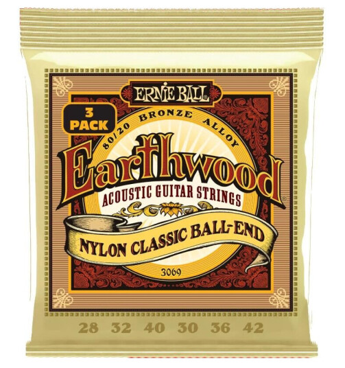 Ernie Ball Eb-3069 Folk Nylon Ball End 028-042 Clear & Gull 3-Pack