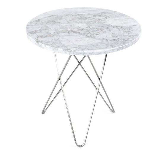 Ox Denmarq Tall mini O sidebord Ø50 H50, rustfritt understell hvit marmor
