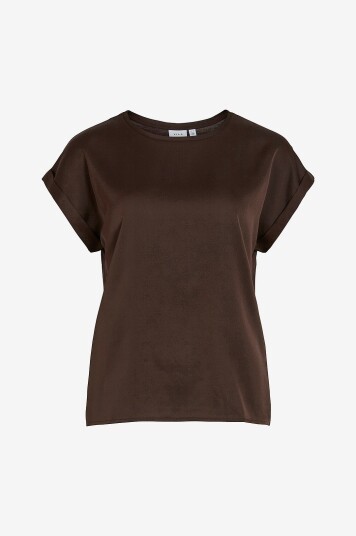 Vila Viellette Satin Topp Korte Ermer Brun Vila Viellette Satin Topp Korte Ermer Brun