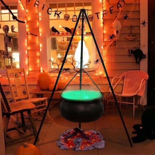 Halloween Stor Heksegryte med Stativ og Timerlys