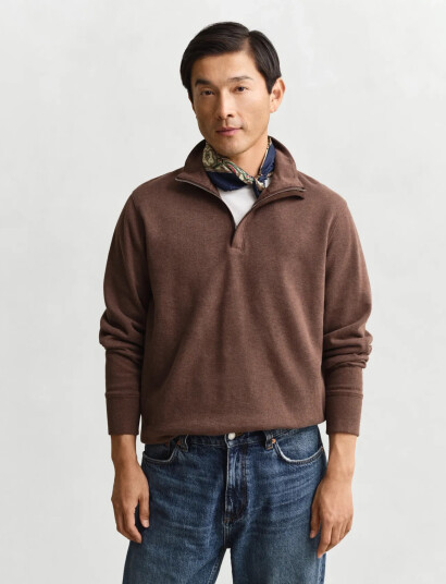 GANT Light Sacker Half Zip - Brown - XXXL