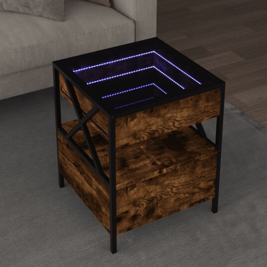  Salongbord med Infinity LED røkt eik 40x40x51 cm 847719