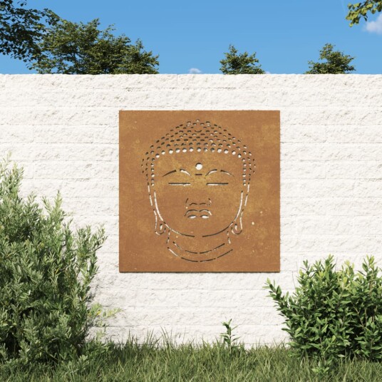 Veggdekorasjon til hage 55x55 cm cortenstål Buddha design