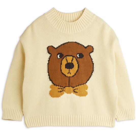 Mini Rodini Off-white Bjørn Intarsia Strikk Sweater 104-110