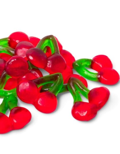 1 kg De Bron Sugarfree Twin Cherries   Pose med SUKKERFRI Vingummi Kirsebær