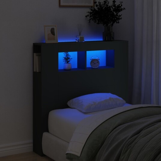  Sengegavl med LED svart 100x18,5x103,5 cm konstruert tre 8721012259157