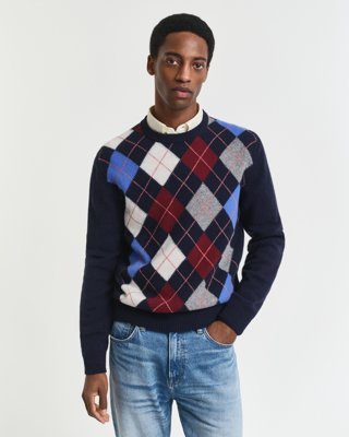 Gant Argyle Genser Med Rund Hals Dark Navy Melange L