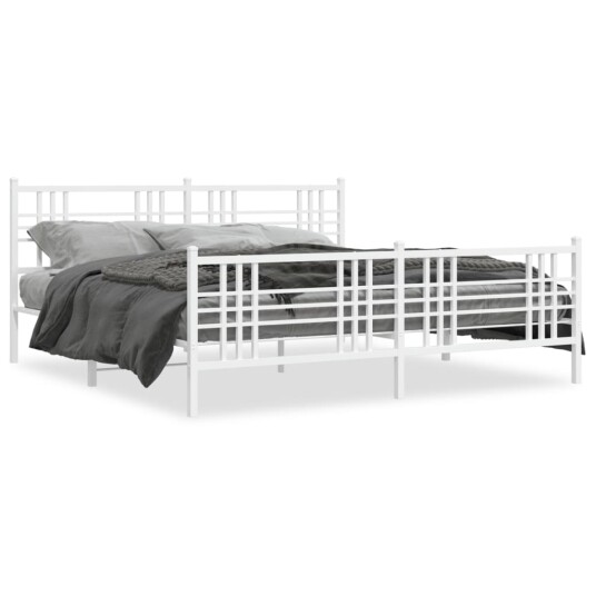 Sengeramme i metall med hode- og fotgavl hvit 183x213 cm 8721012373600