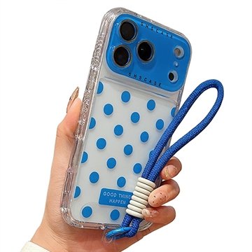 iPhone 17 Pro Max PC / TPU deksel med linsefilm og stropp   Polka Dot   Blå