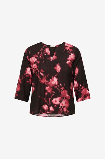 Only Carmakoma   Topp carCamille 3/4 V neck Top Aop   Svart