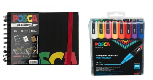 Posca A5 BlackBook & PC3M Fine Tip Pen 16 pc