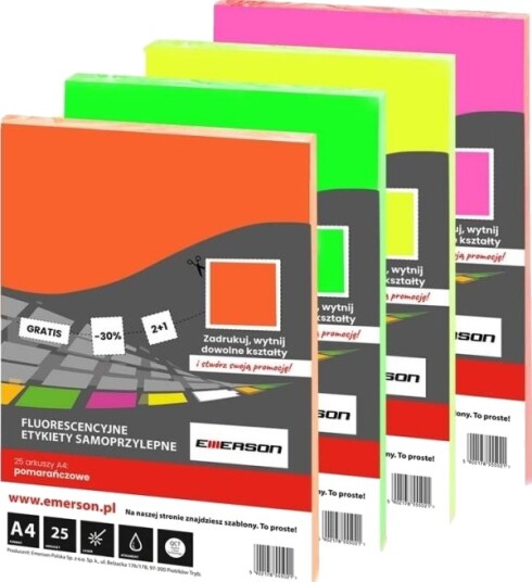Emerson Etiketter Emerson A4 Fluorescerende Rosa 25 Ark Emerson Etiketter Emerson A4 Fluorescerende Rosa 25 Ark