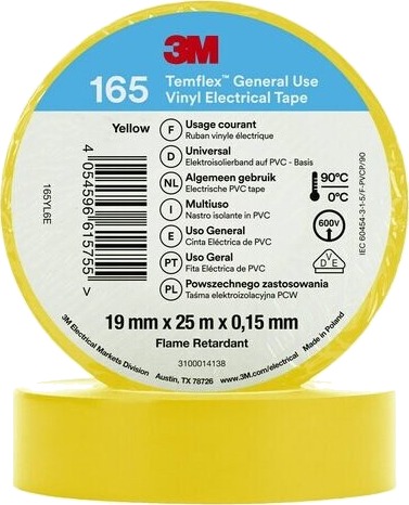 3M 165Yl6e 1 Stykker Gult Pvc 600 V Blister 25 M