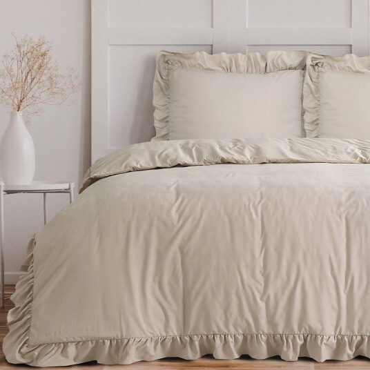 Indusia Design Sengesett Ruffles Taupe 200x220 / Micropercal