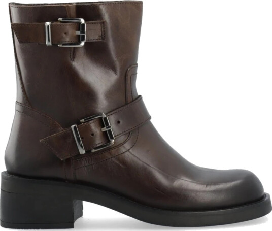 Bianco Biaharper Mid Calf Biker Boot Pull Up Leather   Brown   36