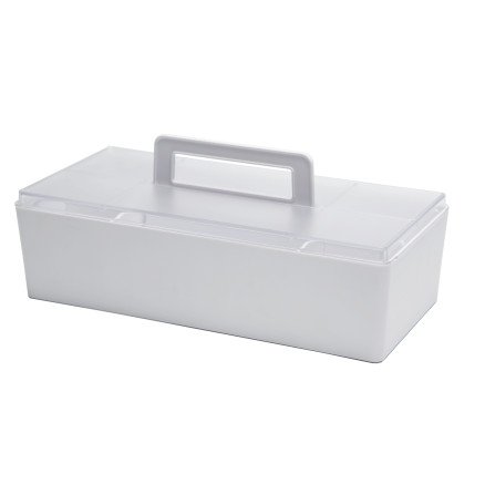 Infinity Hearts Hobby Toolbox med håndtak og lokk i plast hvit 32,5x13,5x15,4cm