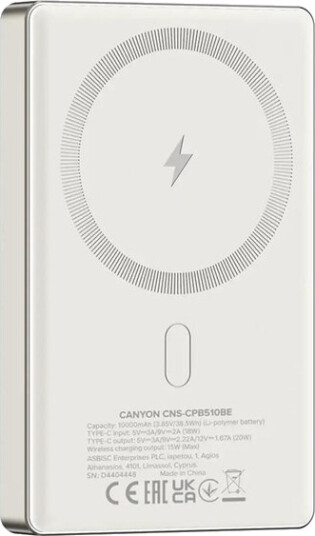 Power Bank Canyon 10000Mah 20W Magsafe, Mørkegrå Power Bank Canyon 10000Mah 20W Magsafe, Mørkegrå