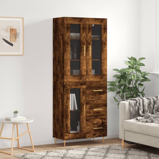 vidaXL Highboard røkt eik 69,5x34x180 cm konstruert tre 8720845480127