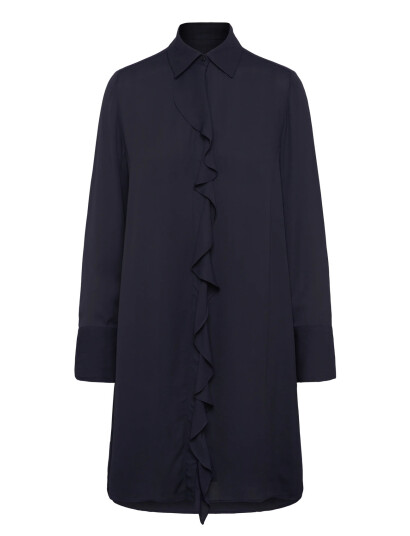 GANT Crepe Viscose Ruffle Shirt Dress - Navy - 38