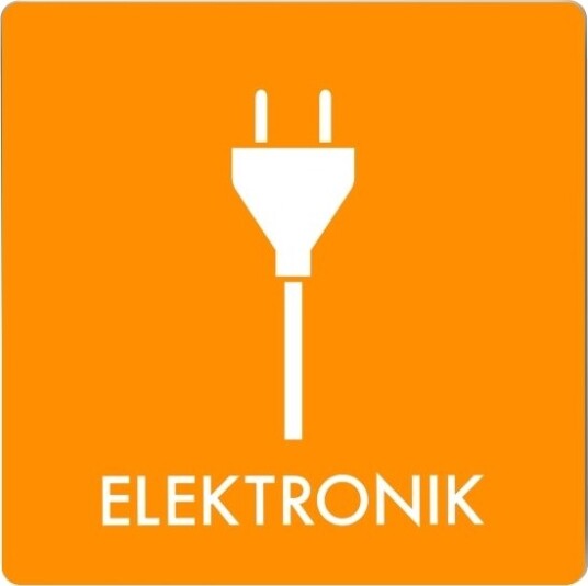 Skilt Affaldspiktogram Elektronik 12X12 Cm Aluminium Orange/Hvid