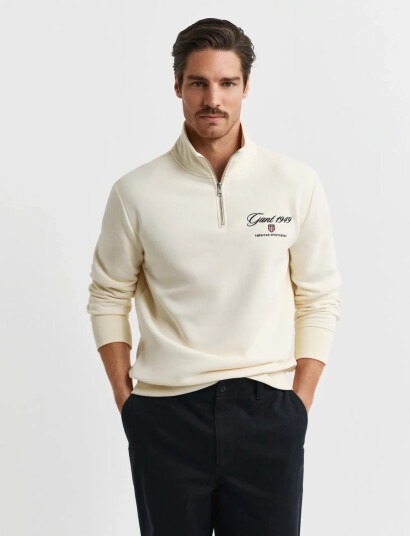 GANT Graphic Half Zip - Cream - XXL GANT Graphic Half Zip - Cream - XXL