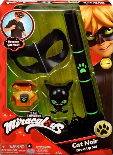 Miraculous Cat Noir Rollesett med Maske - 4 Deler - Svart