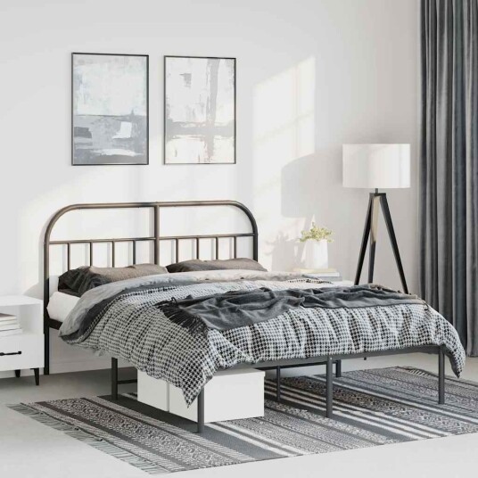 vidaXL Sengeramme i metall med sengegavl svart 150x200 cm