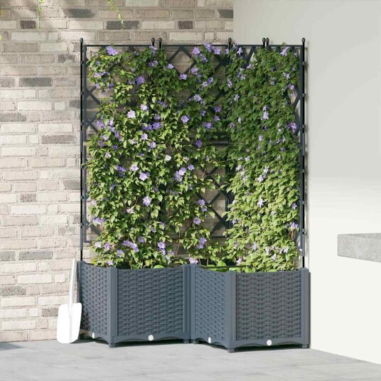 Hageplantekasse med trellis 3 stk Lys grå 80x80x143 cm Hageplantekasse med trellis 3 stk Lys grå 80x80x143 cm