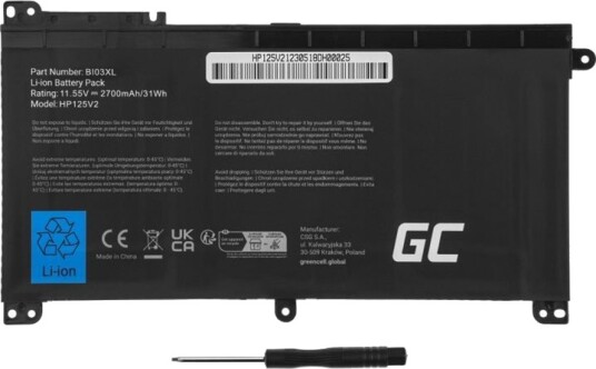 Green Cell Batteri Til Bærbar Pc Tilsvarer: Hp Bi03xl Hp On03xl Litiumpolymer 3-Cellers 2700 Mah Svart HP125V2
