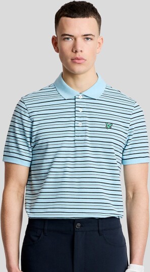Lyle & Scott Golf Stripe Polo Shirt Golf pologenser herre Sea Breeze Navy Pink Large