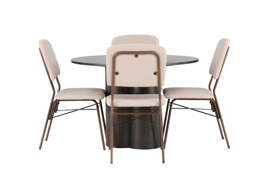 Venture Design Olivia & Seda spisegruppe Beige/mokka 4 stoler & bord 110 cm
