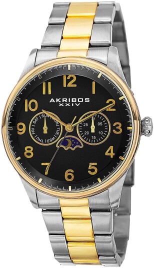 Akribos XXIV Herreklokke AK790TTG Multi Function Sort/Gulltonet stål